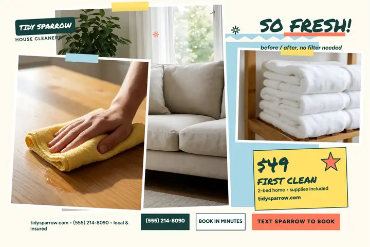 Tidy Sparrow cleaning promo collage postcard template