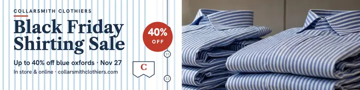 Collarsmith Clothiers Black Friday banner: black friday shirting sale template