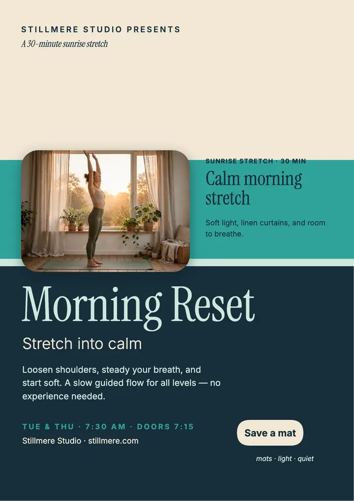 Stillmere morning reset wellness flyer template
