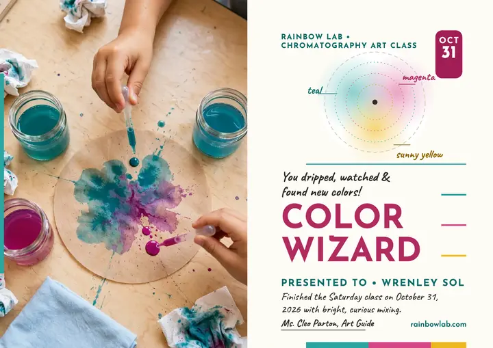 Rainbow Lab color mixing certificate template