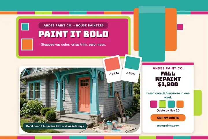 Andes Paint Co. colorful house postcard template