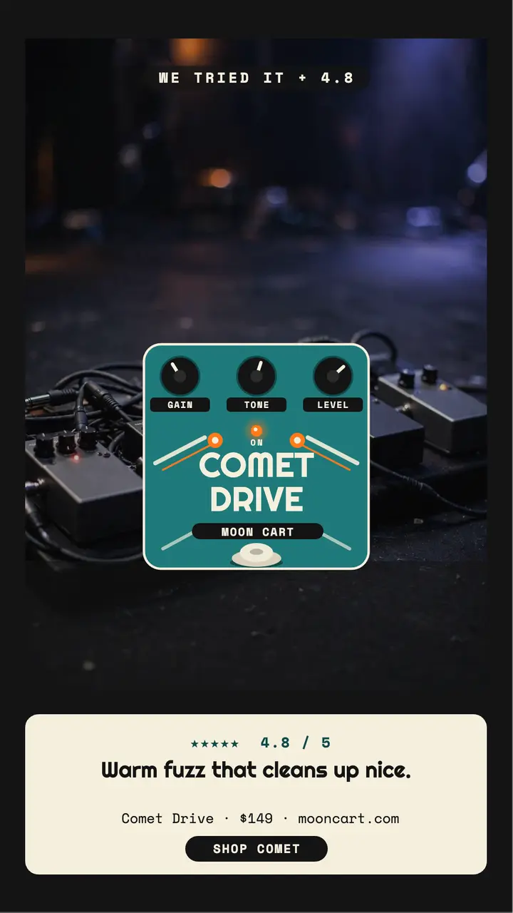 Comet Drive pedal review story: pedal review story template