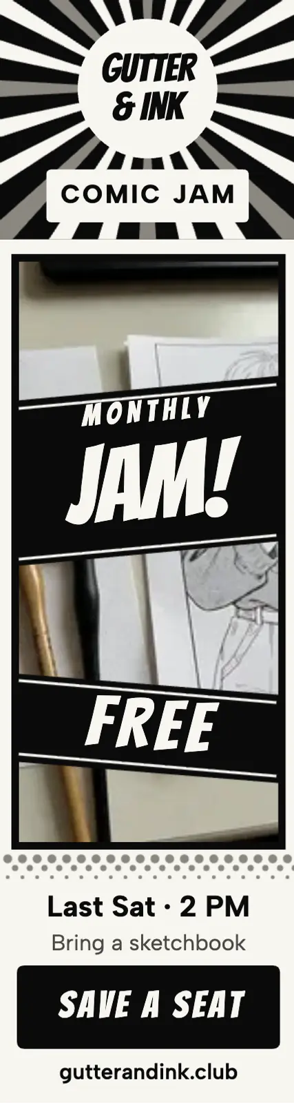Gutter & Ink Comic Jam skyscraper ad template