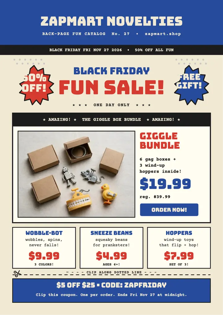 Zapmart Novelties Black Friday comic page flyer template