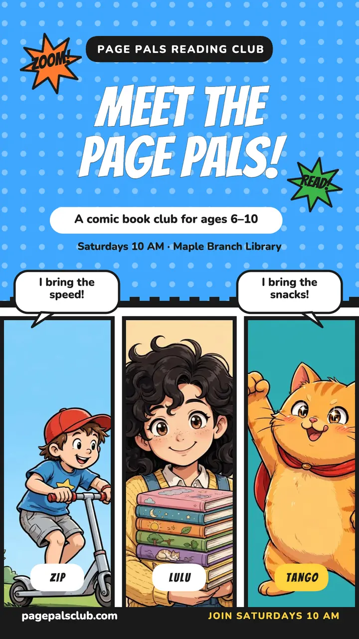 Page Pals reading club comic story template
