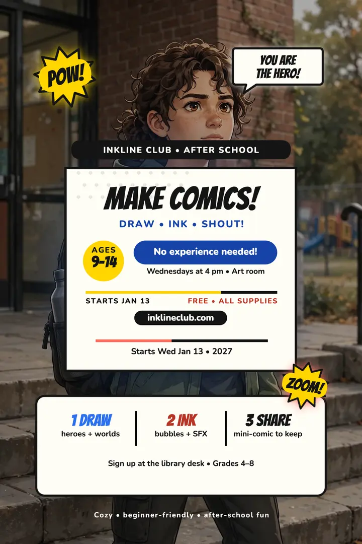 Inkline Club comic storytelling poster template