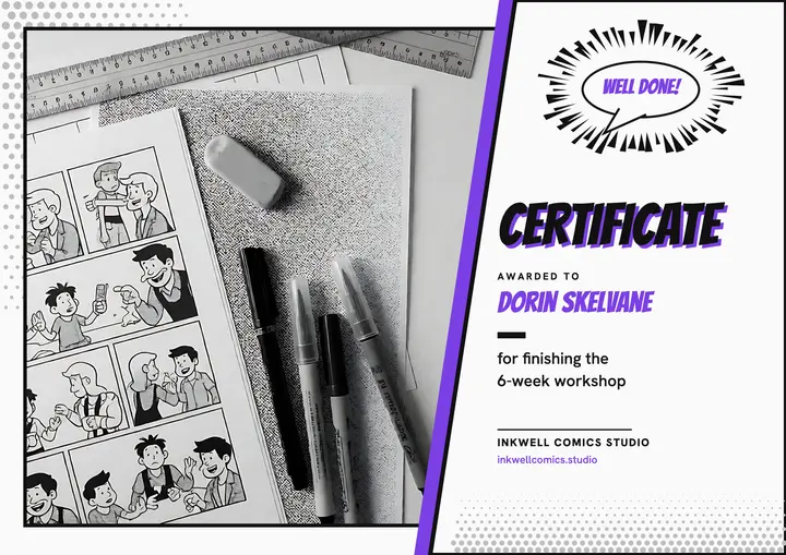 Inkwell Comics Studio workshop certificate template