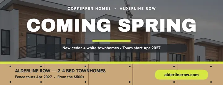 Alderline Row coming spring hoarding cover: coming spring townhome cover template