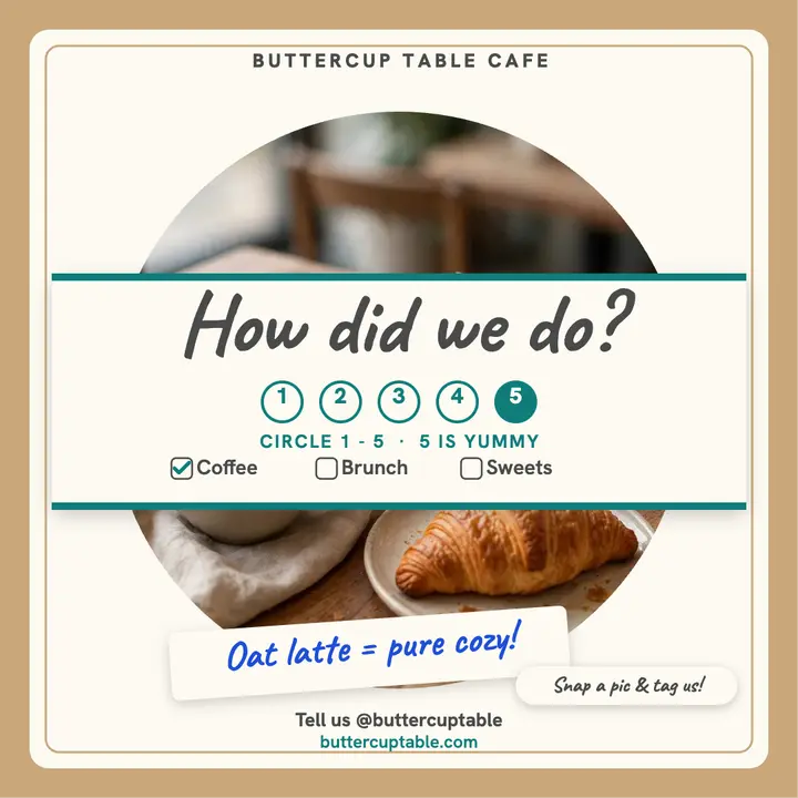 Buttercup Table cafe review comment card template