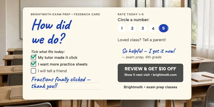 Brightmoth tutoring feedback card template