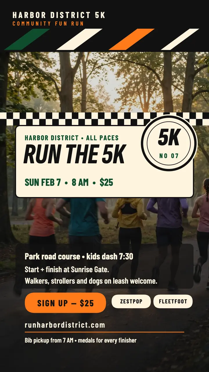Harbor District 5K race story template
