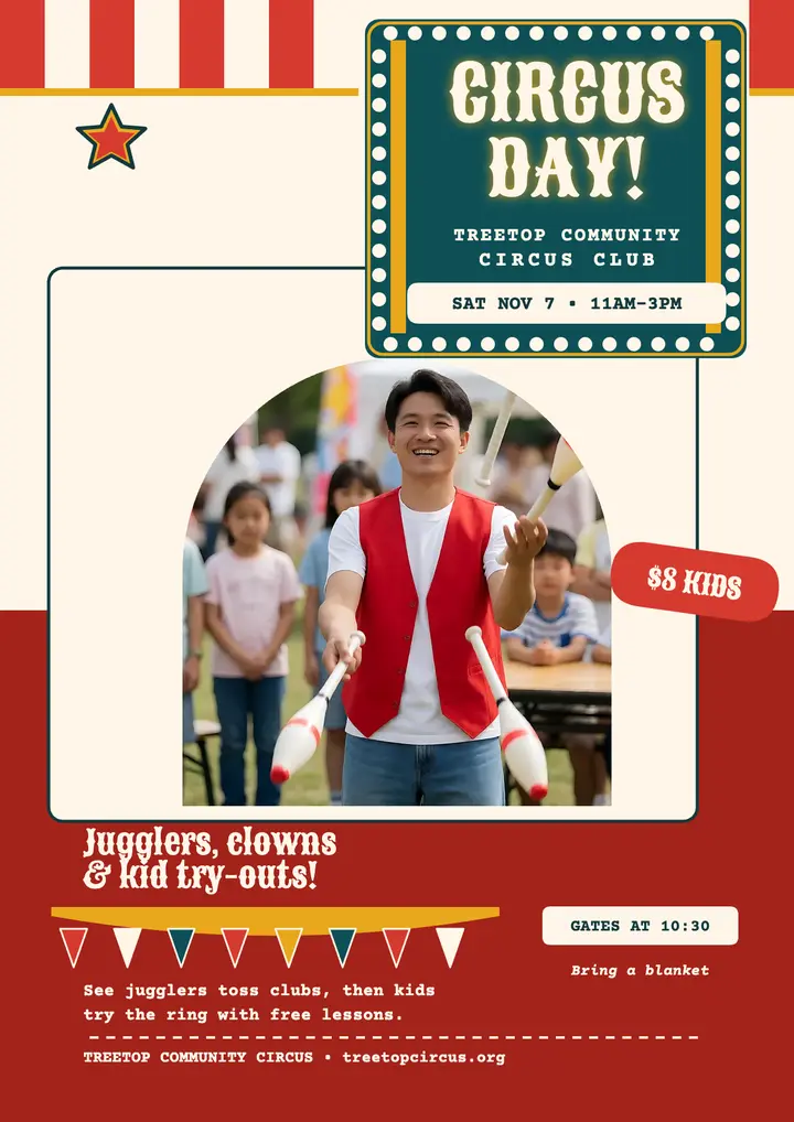Treetop Community Circus day flyer template