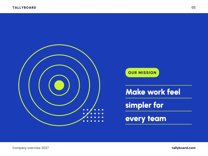Blue and lime company mission slide template