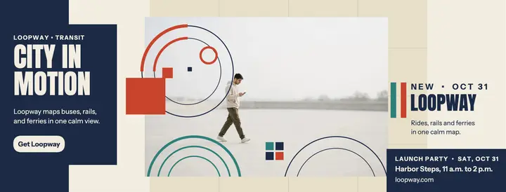 Loopway app launch cover, compass crane template