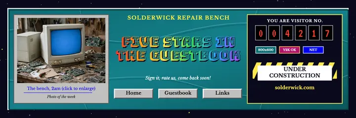 Computer repair guestbook header, web 1.0 homepage template
