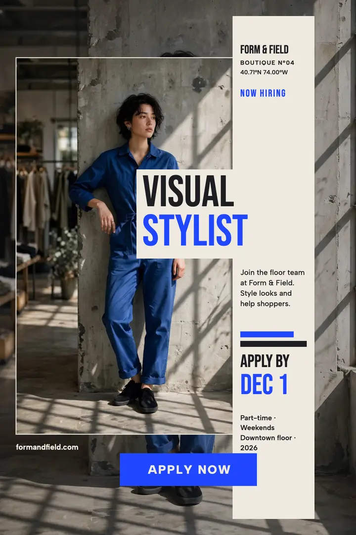 Form and Field stylist hiring poster template