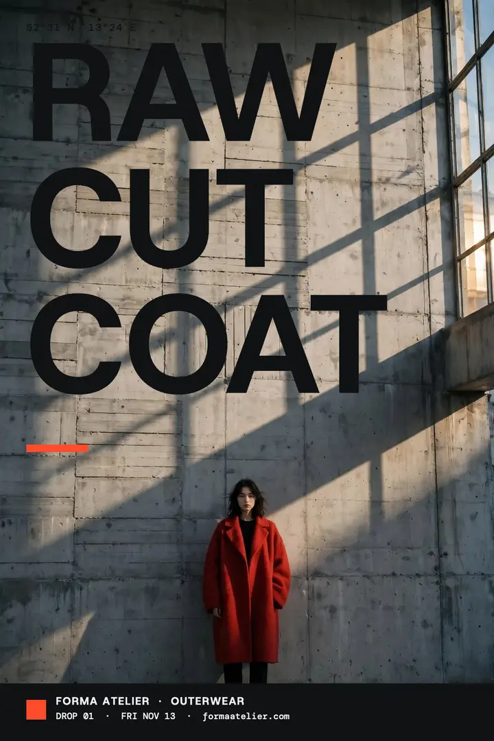 Forma Atelier coat drop poster on raw concrete template