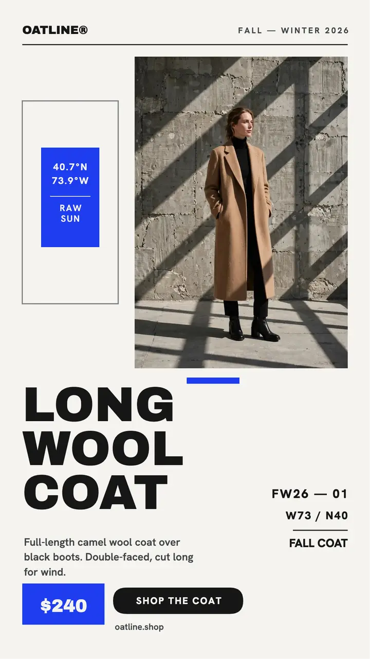 Oatline wool coat concrete story ad template