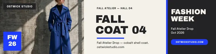 Ostwick Studio fall coat concrete banner: fashion linkedin banner template