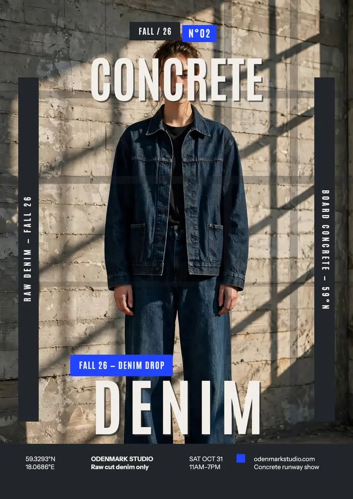 Odenmark denim drop concrete poster template