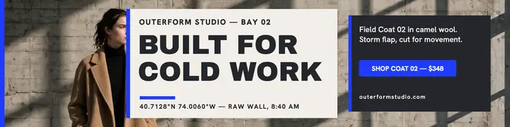 Outerform field coat concrete banner: workwear coat linkedin banner template