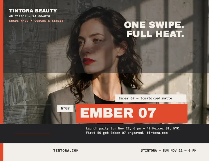 Tintora Ember 07 concrete flyer: lipstick launch flyer template