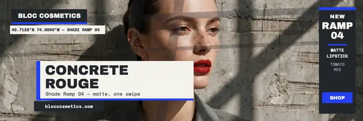 Bloc concrete rouge lipstick header: lipstick launch header template