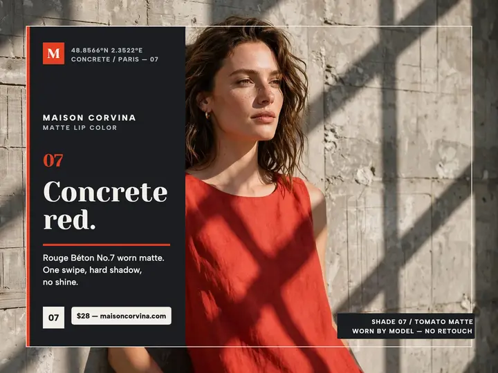 Maison Corvina concrete red lipstick slide template