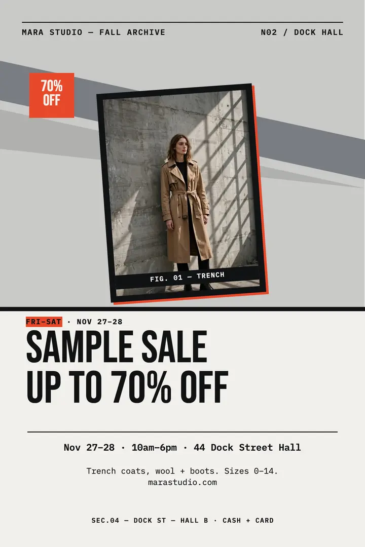 MARA Studio trench sample sale poster template
