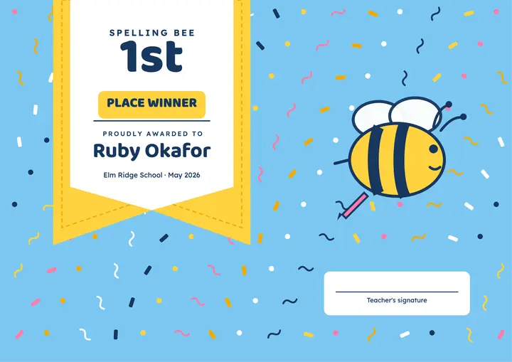 Spelling bee winner template