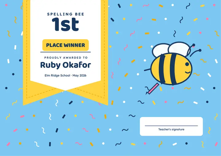 Spelling bee winner template