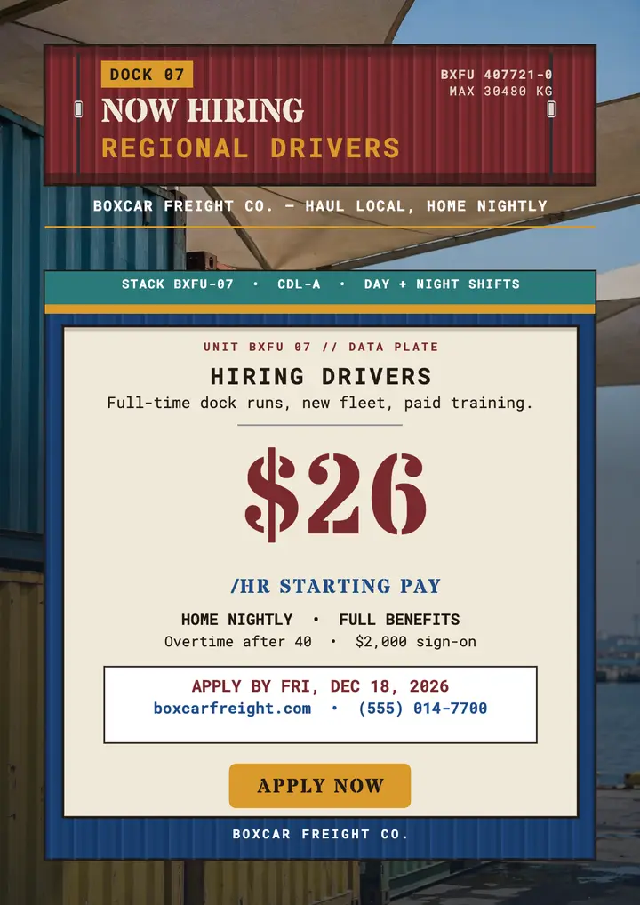 Boxcar Freight driver hiring flyer template