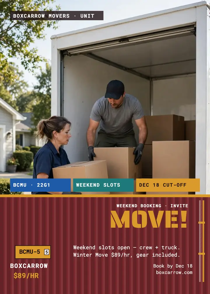 Boxcarrow weekend moving slots invitation template