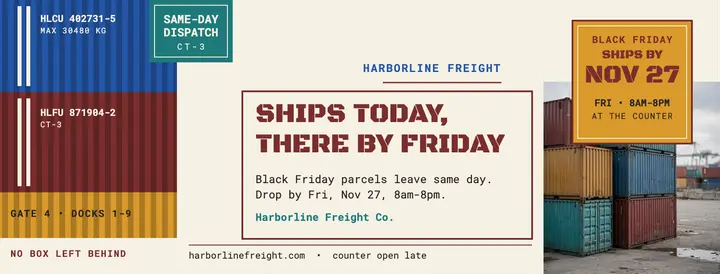 Harborline ships today freight cover: black friday shipping cover template