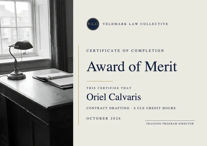 Contract drafting certificate of merit, counsel serif template