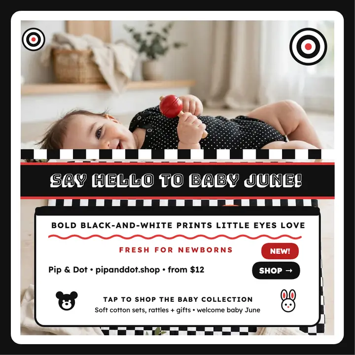 Pip and Dot contrast baby cards post template