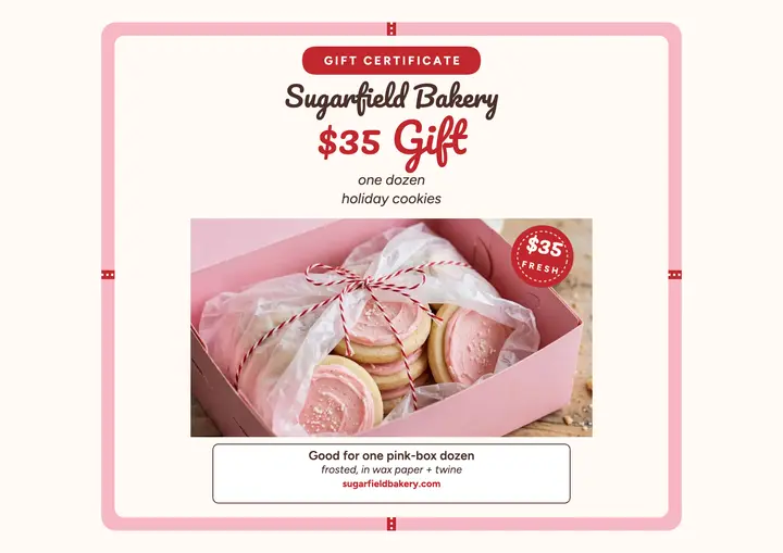 Sugarfield cookie box gift certificate template