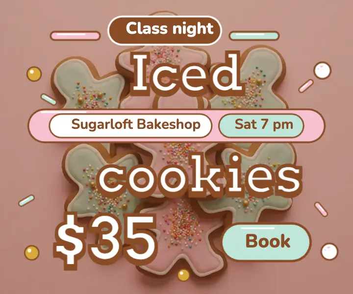 Sugarloft Bakeshop cookie decorating night ad template