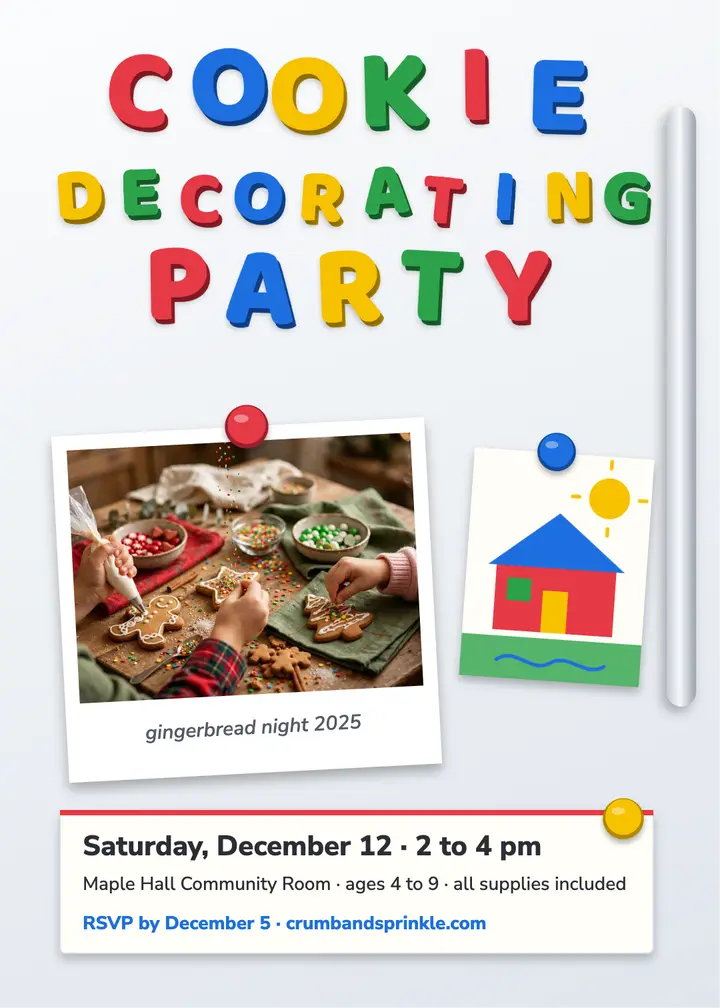 Crumb and Sprinkle cookie party invitation: cookie decorating party invitation template