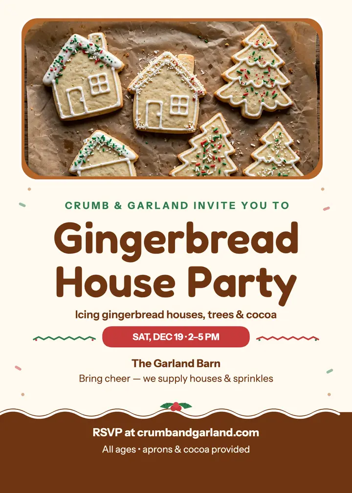 Gingerbread house icing party invitation template