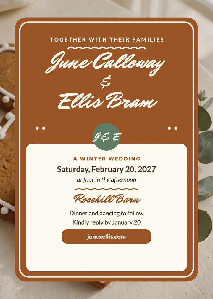 June and Ellis cookie winter invitation: cookie wedding invitation template