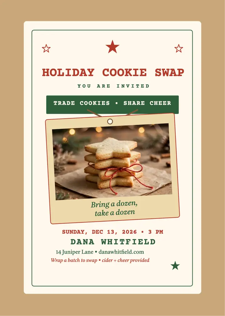 Holiday cookie swap kraft invite: cookie swap invitation template