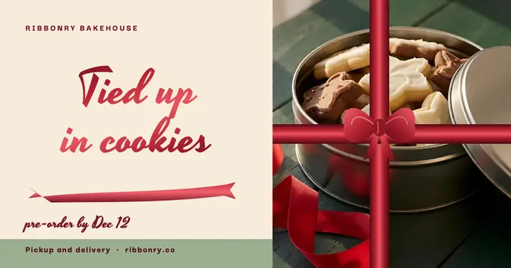 Ribbonry holiday cookie tin satin ribbon post: holiday cookie tin pre-order facebook post template