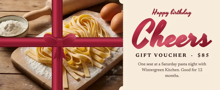 Wintergreen kitchen birthday pasta class gift voucher: birthday cooking class gift voucher template