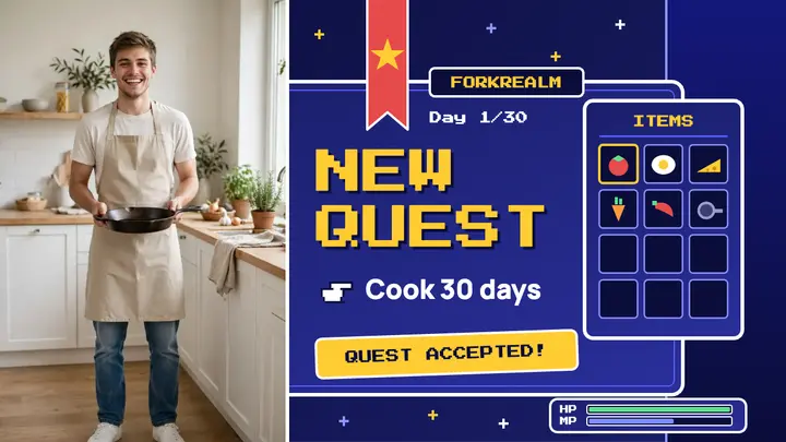 Cooking quest RPG menu YouTube thumbnail template