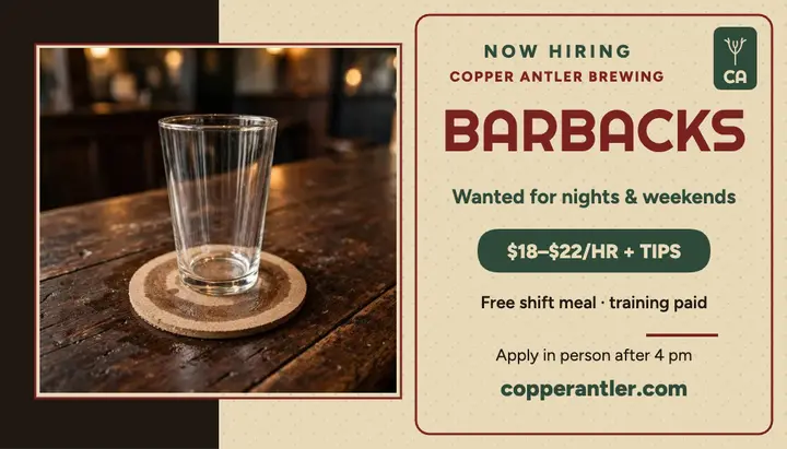 Copper Antler barback hiring card: barback hiring card template