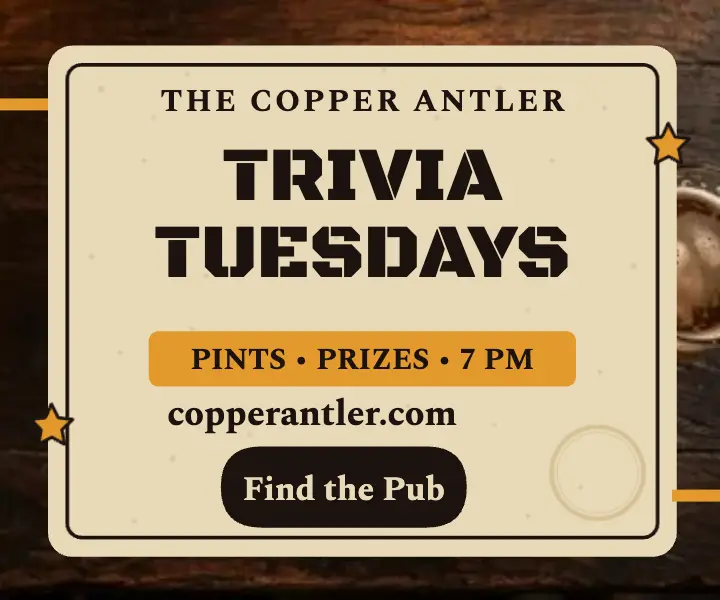 Copper Antler trivia night coaster ad template