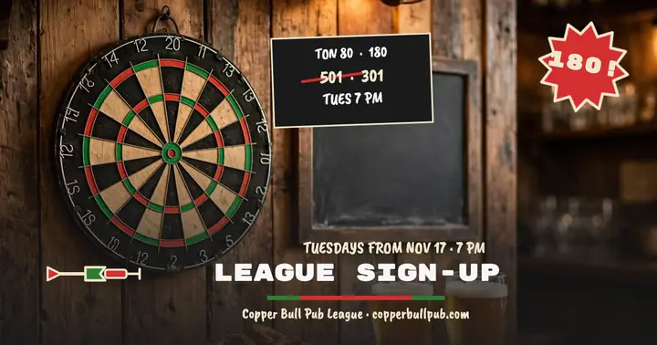 Copper Bull darts league sign-up post: pub darts league sign-up post template