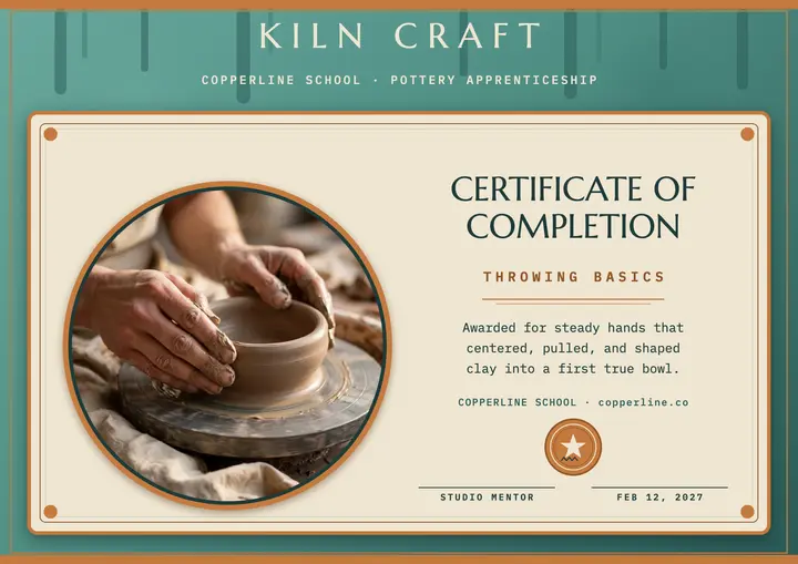 Copperline pottery completion certificate template