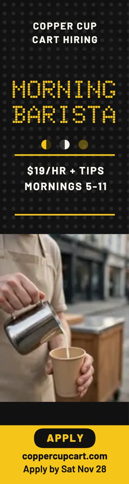 Copper Cup Cart morning barista hiring ad template